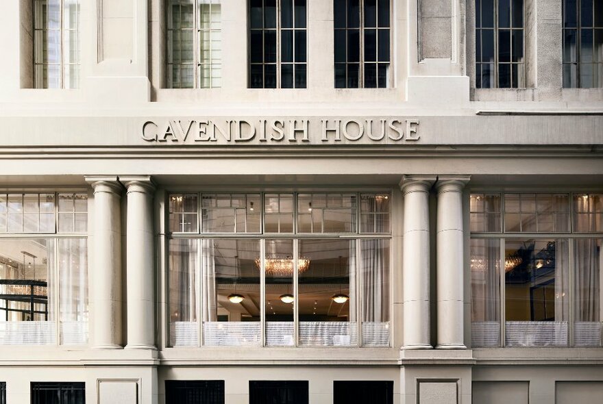 A building exterior with columns and the words CAVENDISH HOUSE.