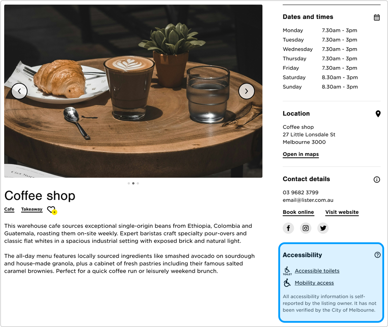 Depicts location where Accessibility Features will be displayed in a Listing Page