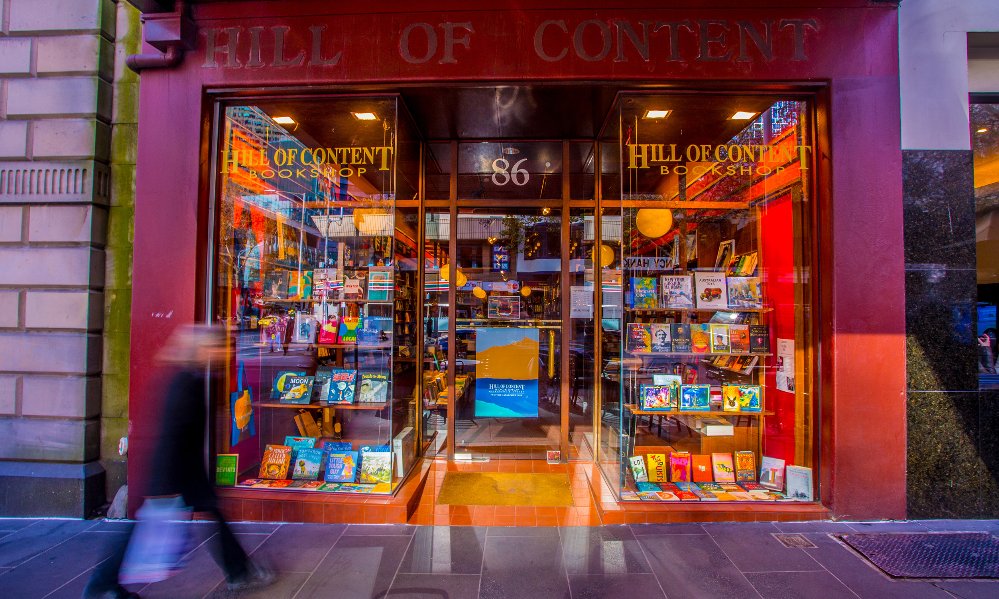 Outside a book store