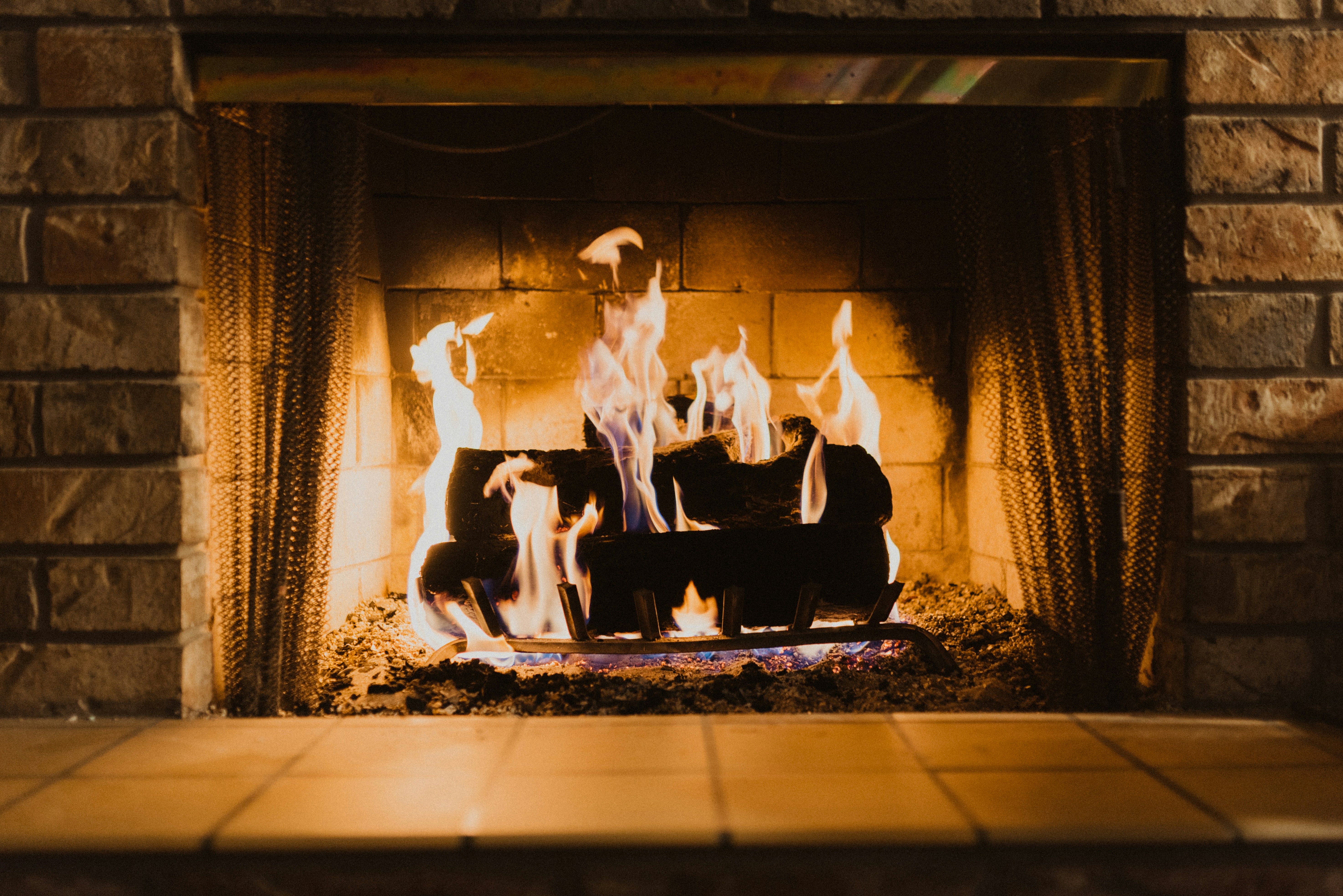 An open fireplace 