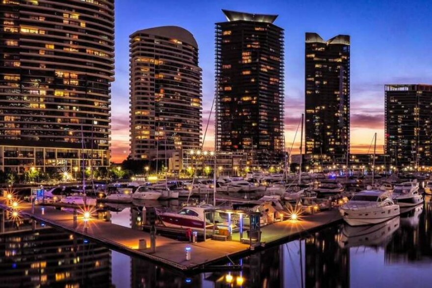 Boats docked at a pier