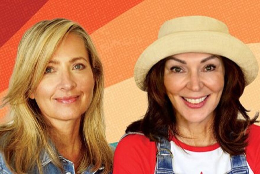 Singers Susie King and Jacqui Hamilton, both smiling at the camera, against an orange toned background.