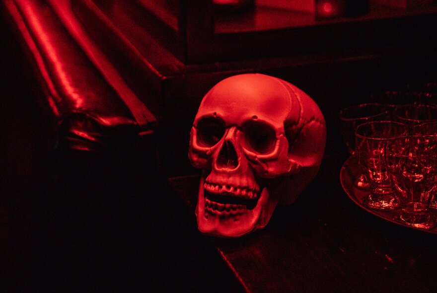 Glowing red skull.