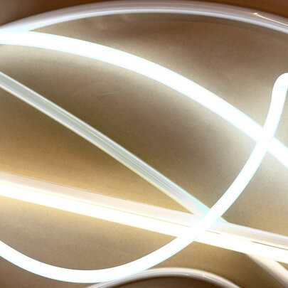 A white neon light installation.