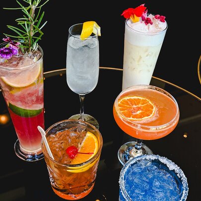 A selection of colourful cocktails. 