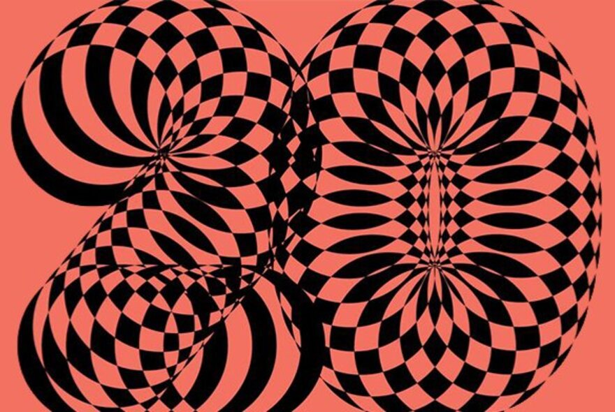A graphic showing a large '20' in a black chequered pattern on a dark peach background. 
