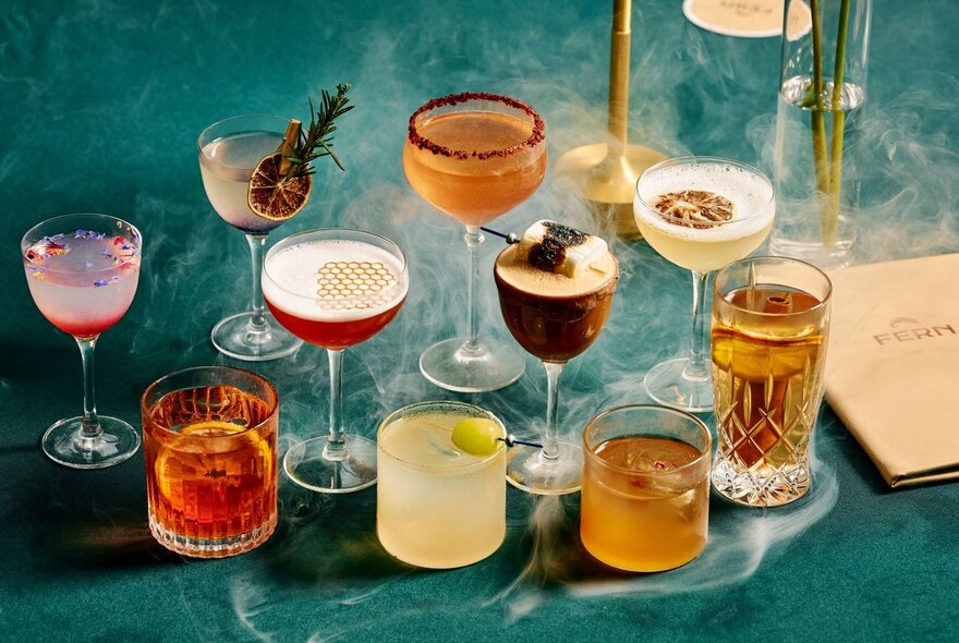 Array of cocktails and mixed drinks.