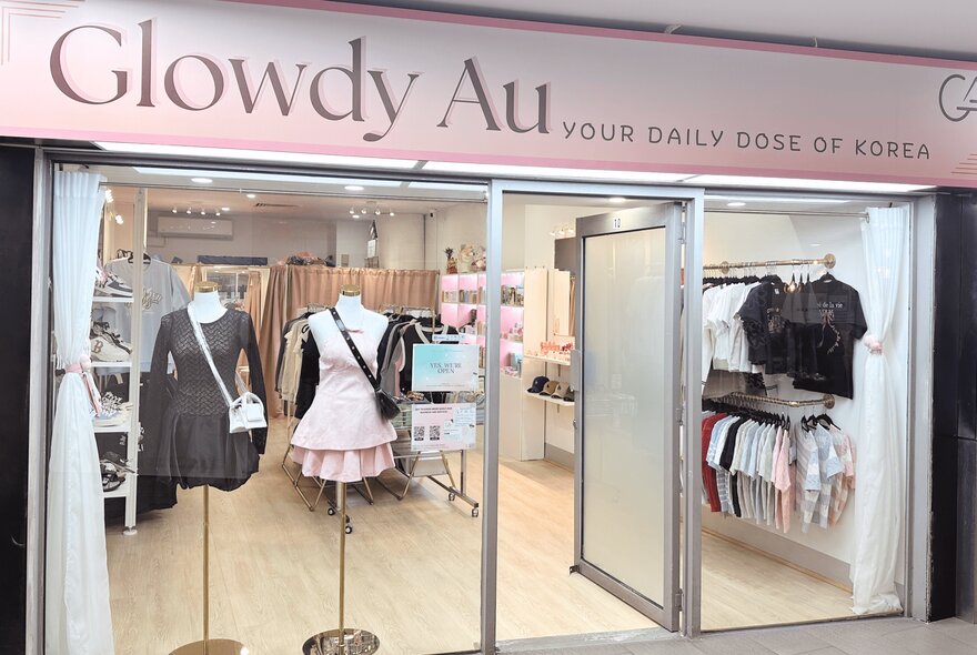 Exterior of Glowdy Au, a shop selling Korean fashion and cosmetics in the MidCity Centre.