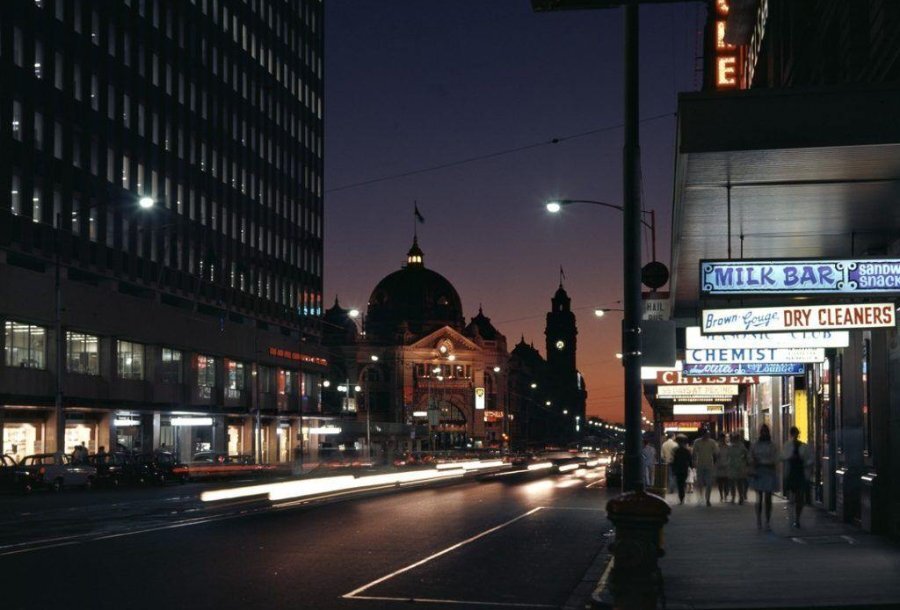 A retro photo of a city at night 