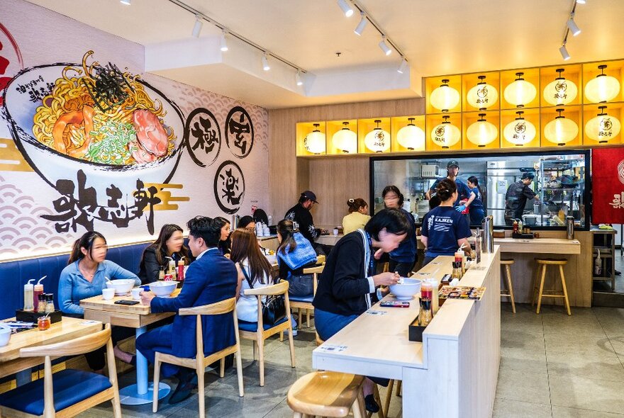 A busy ramen bar