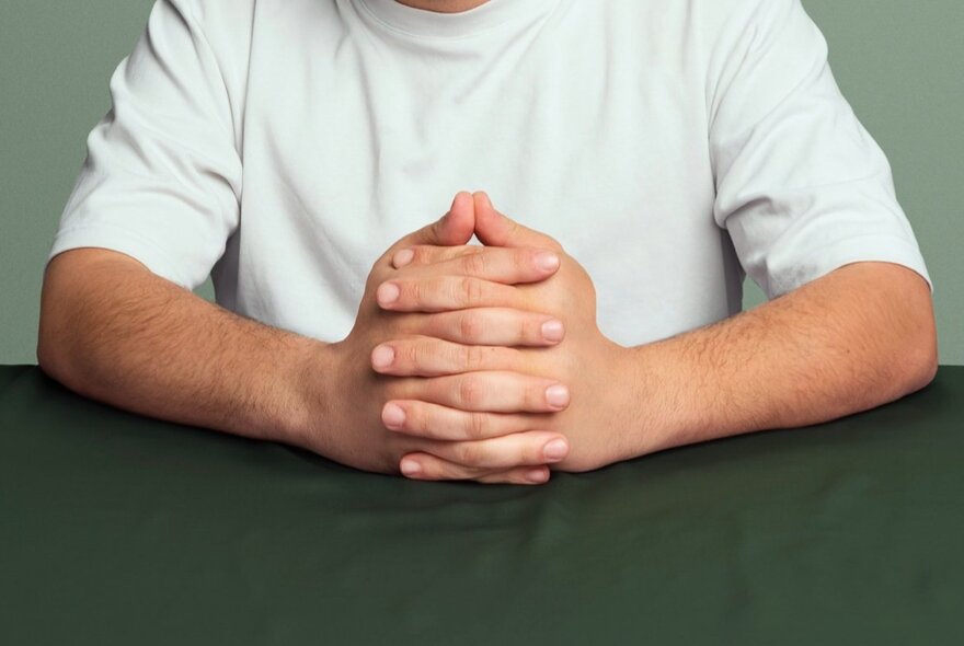 Arms with clasped hands, the bottom half of the preceding image.