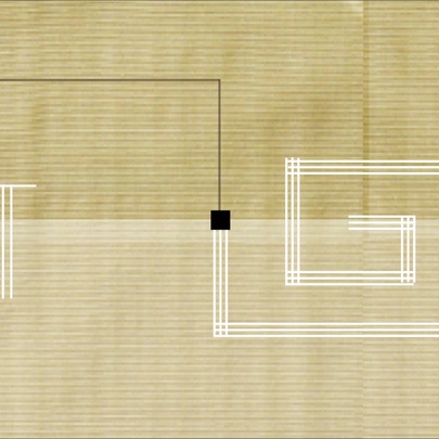 Close-up view of a hand-woven wall covering featuring a textured beige background with minimalist geometric designs.