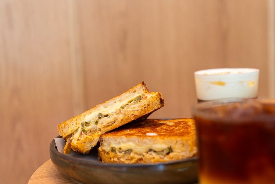 A side section view of a toasted sandwich. 