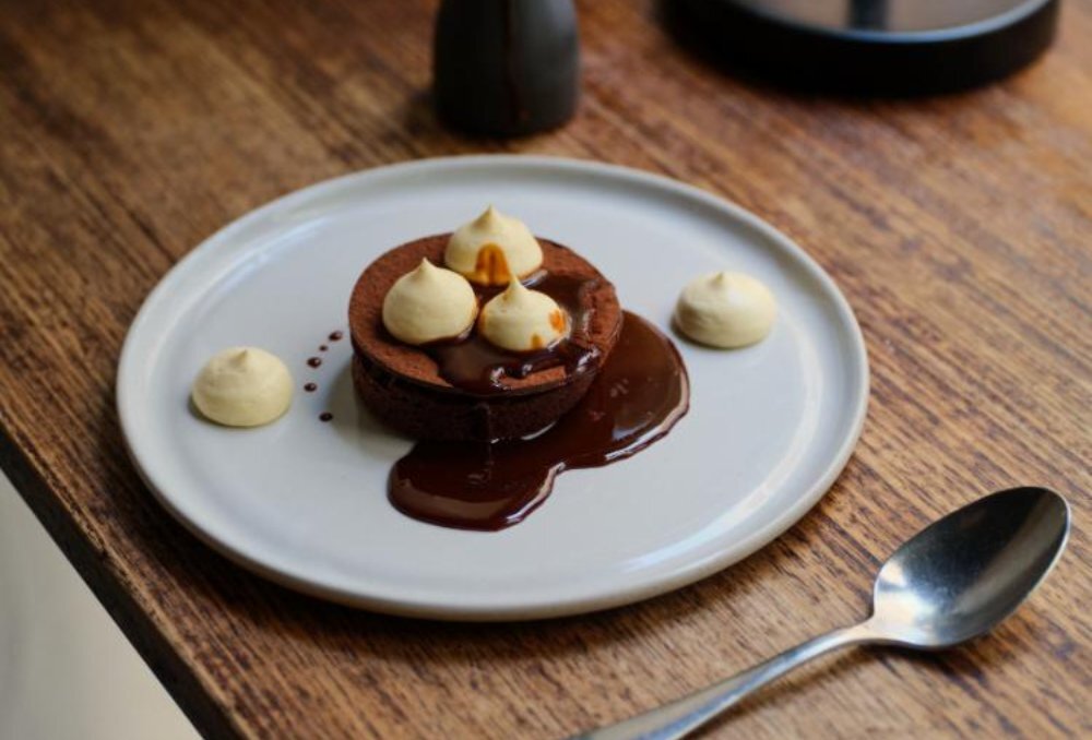 Tiramisu on a plate.