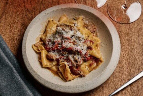 A plate of pasta.
