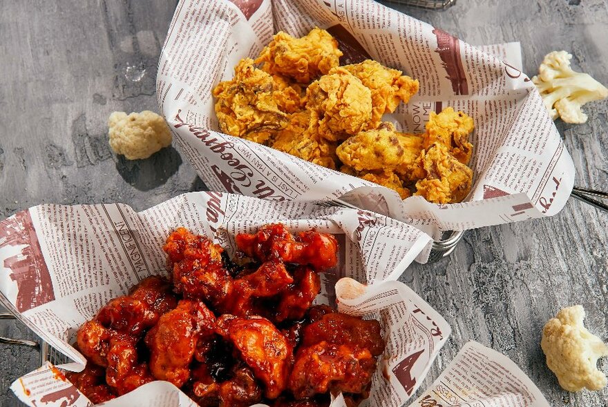 Two bowls of Korean-style vegan fried chicken 