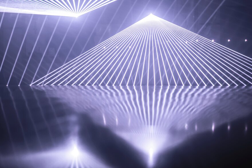 A multi-dimensional light show with 3D geometric shapes.