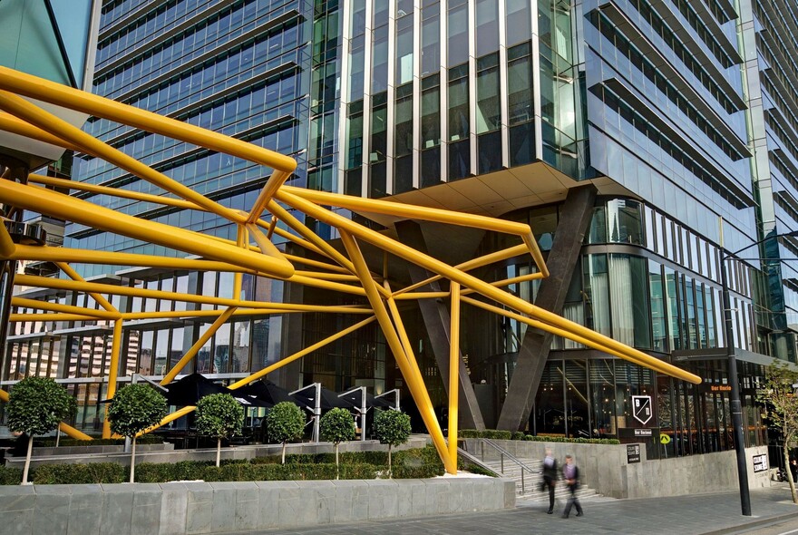 Scaffolding-type sculpture outside Collins Square.