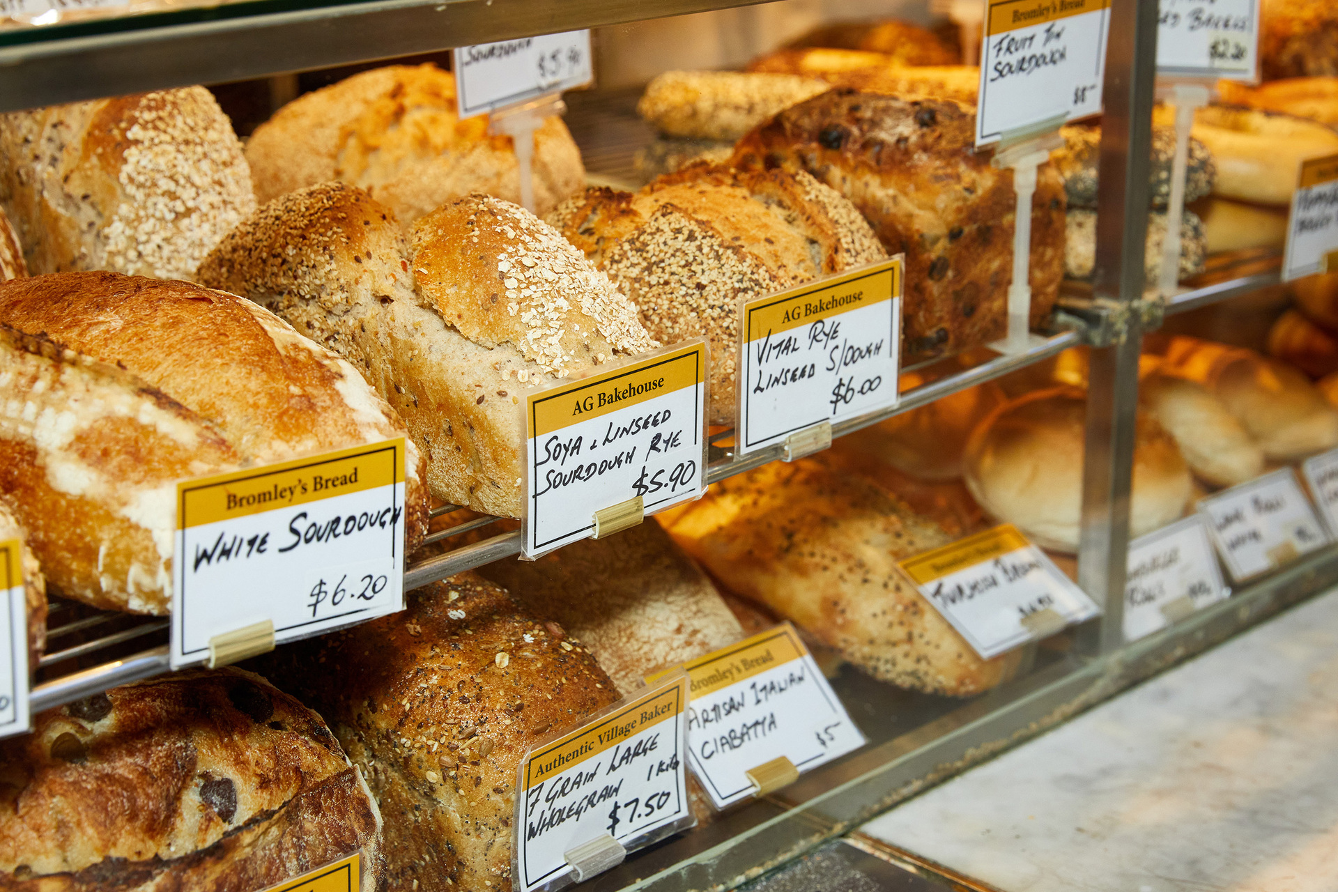 Loaves of bread in a bakery