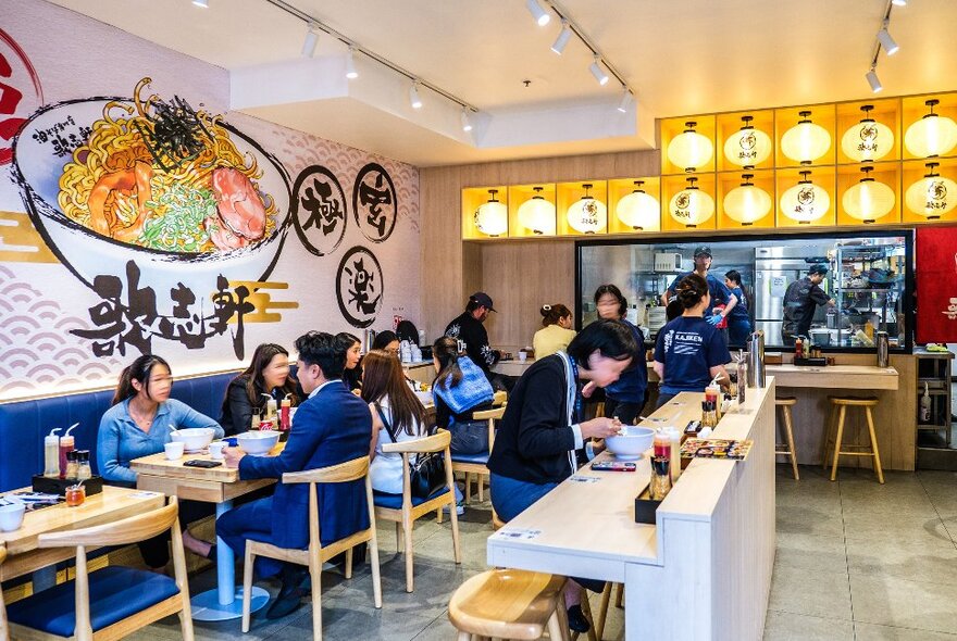 A busy Japanese noodle restaurant
