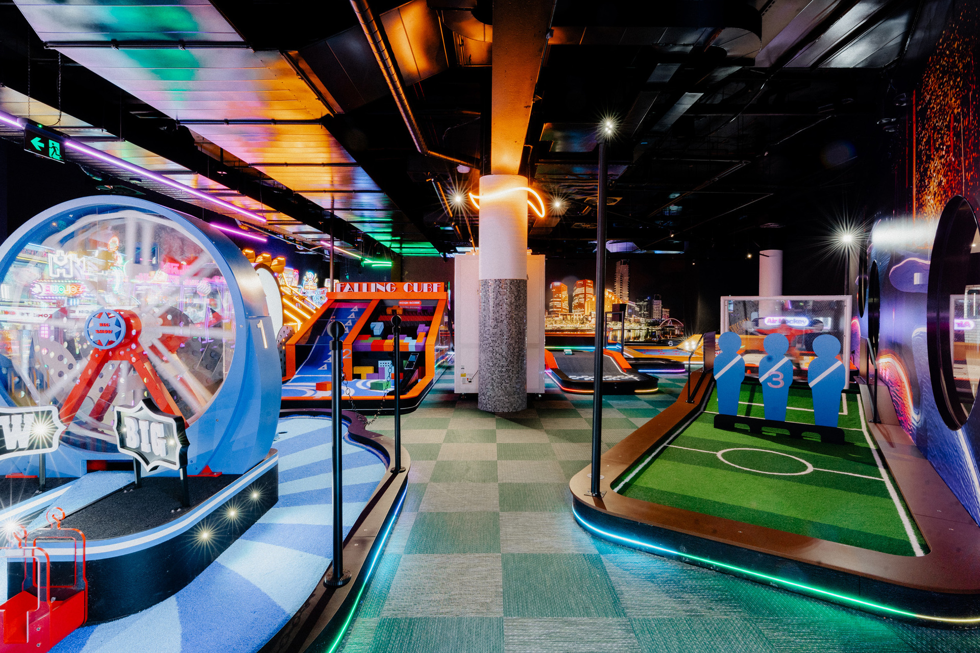 An indoor mini golf course