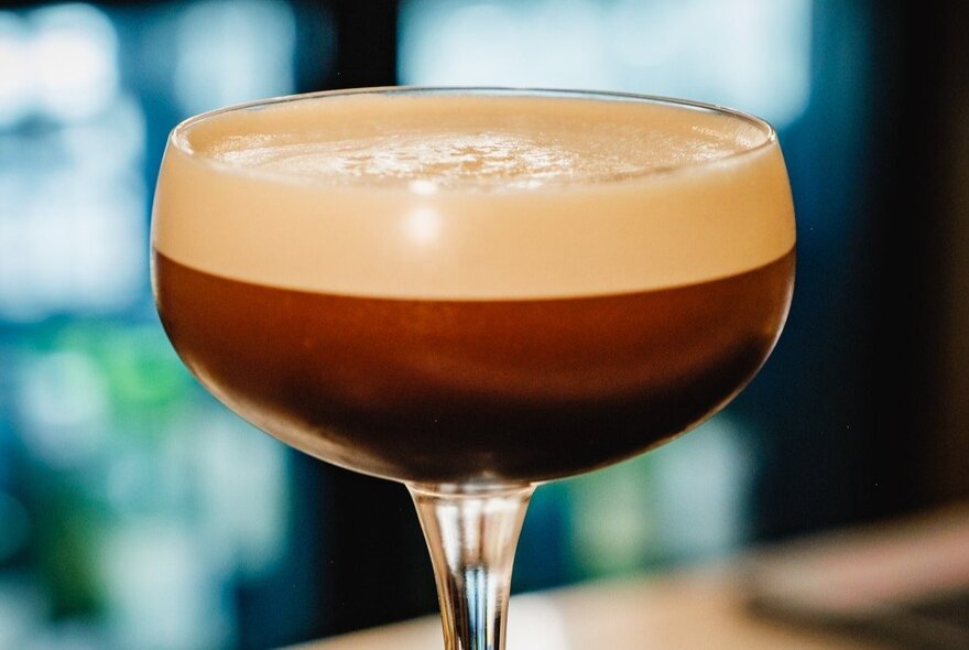 A close-up of an espresso martini. 