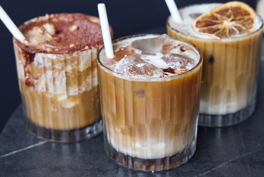 Three iced coffees