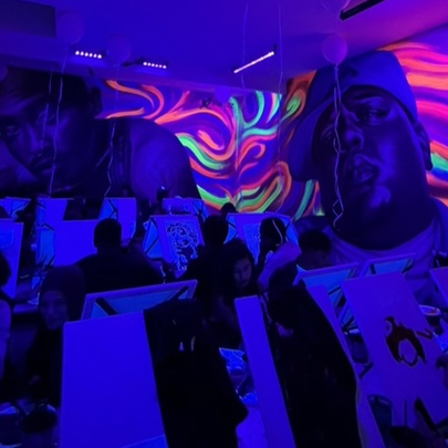 Glow in the dark artwork with swirling colours.