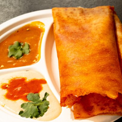 Authentic South Indian dhosa with two differenct sauces.