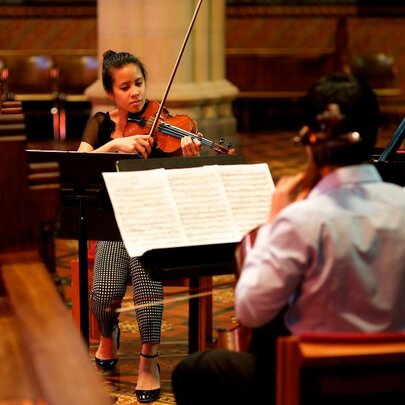 A violinist plays in St Paul's Cathedral. 