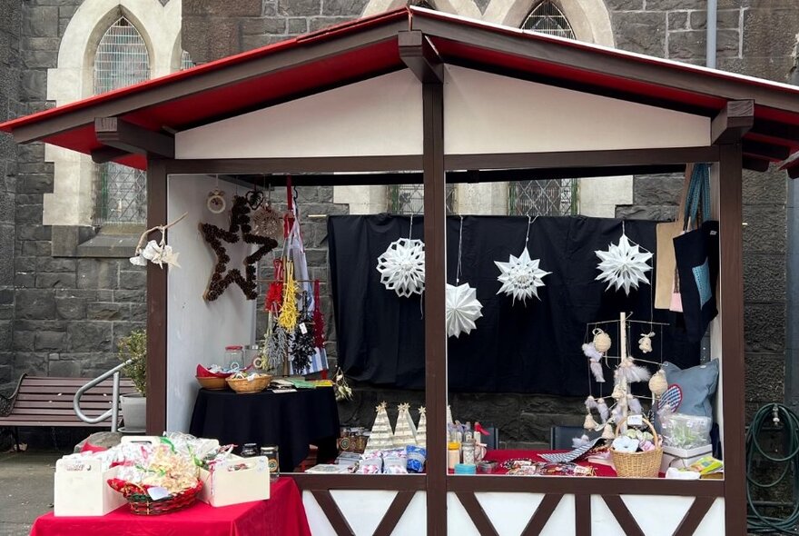 A market stall selling craft and decorations at the German Christmas Market.