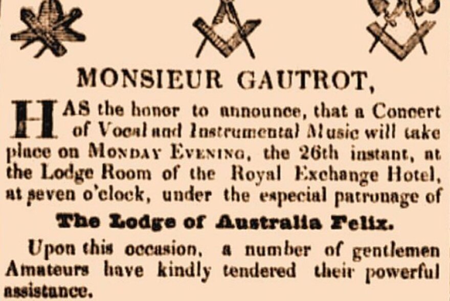 A vintage newspaper announcement regarding a concert of Vocal and Instrumental Music.