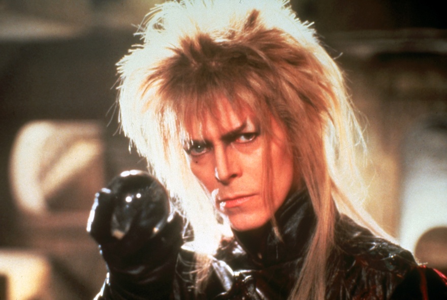 A still image of David Bowie as a character from the movie Labyrinth. 
