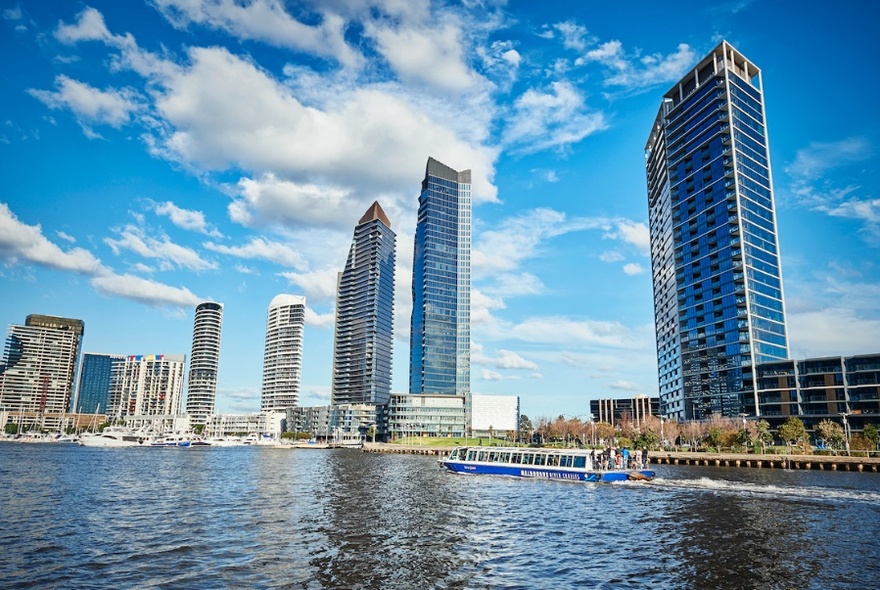 Docklands skyscrapers viewed from the Yarra River.