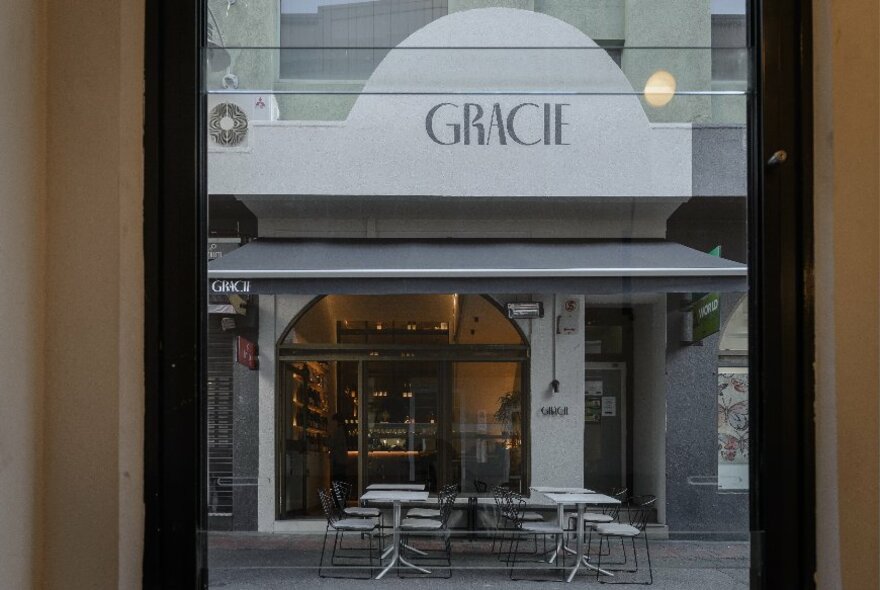 Gracie exterior and laneway tables viewed from across the street.