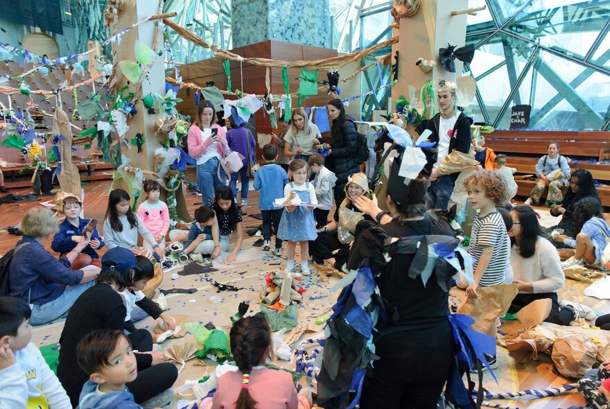 Children's activity workshop with craft materials in the Edge at Fed Square.