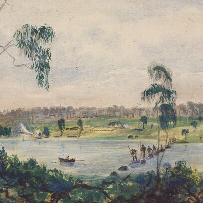 An early watercolour painting of Melbourne's Yarra River. 
