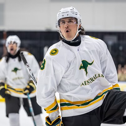 Two Australian ice hockey players on the ice.