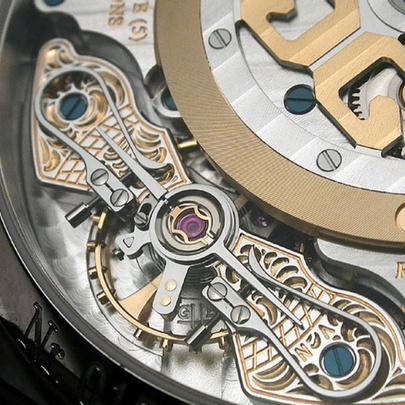 Close up of internal watch mechanism.