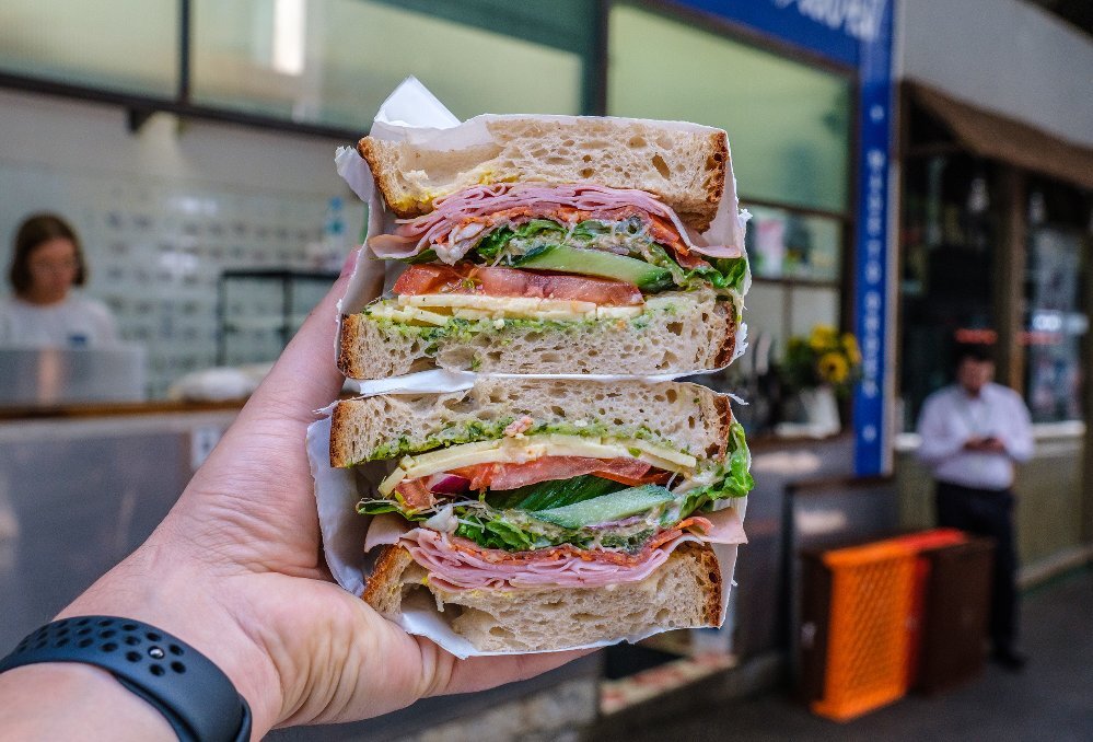 A salad and ham sandwich