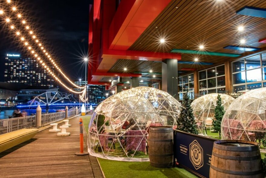 See-through igloos by the Yarra River. 