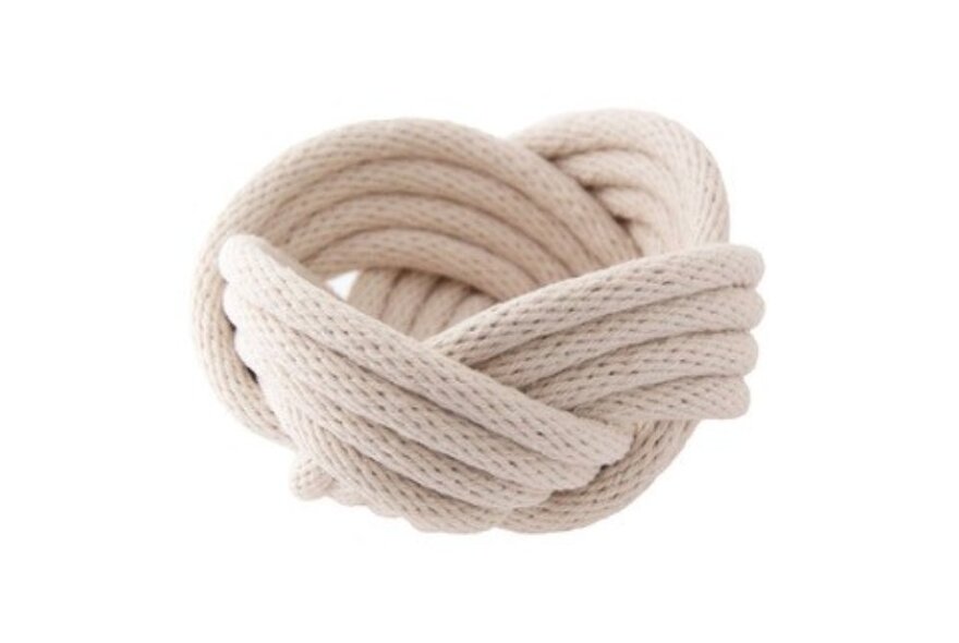 A small woven know bowl made from white rope.