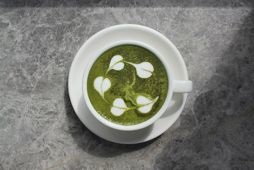 Decorative matcha latte.