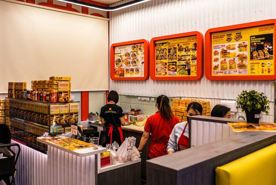 The counter of a small restaurant