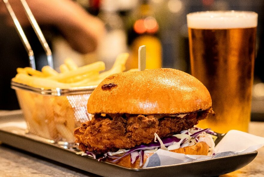 A burger and chips.