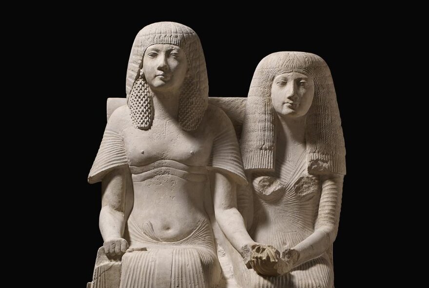 Ancient Egyptian statues from the Pharaoh exhibition at the NGV.