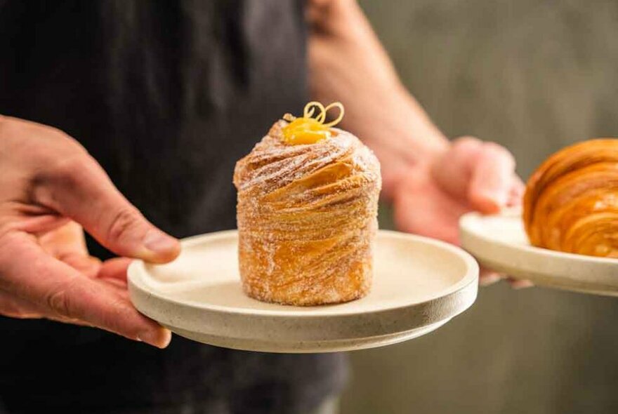 A cruffin on a plate.