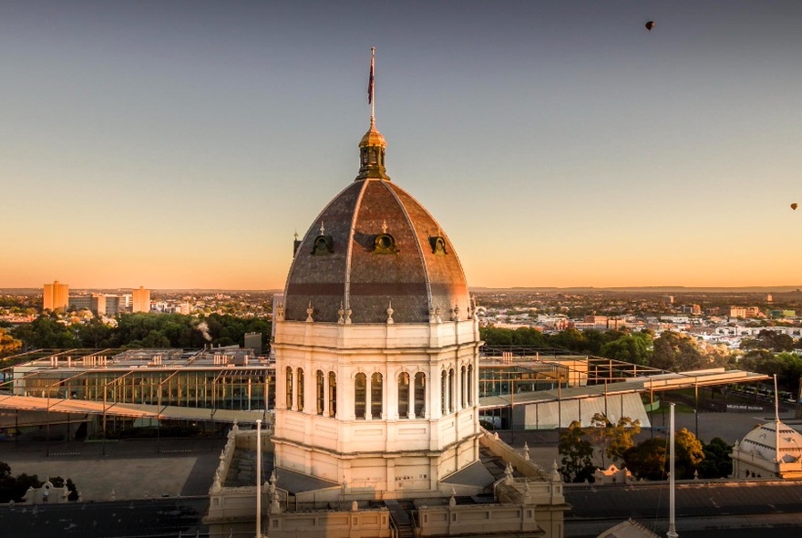 Exhibition Building dome at dusk.