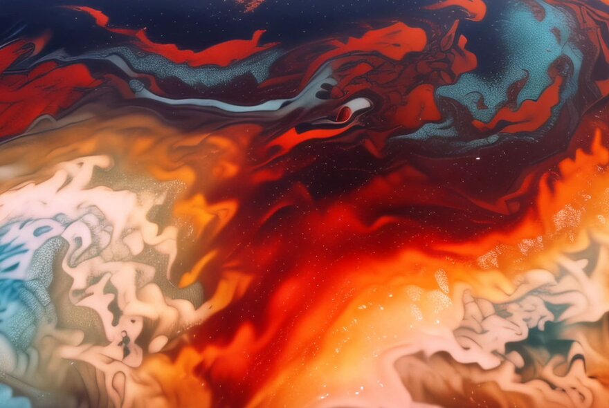Artwork of merging swirls of colour.