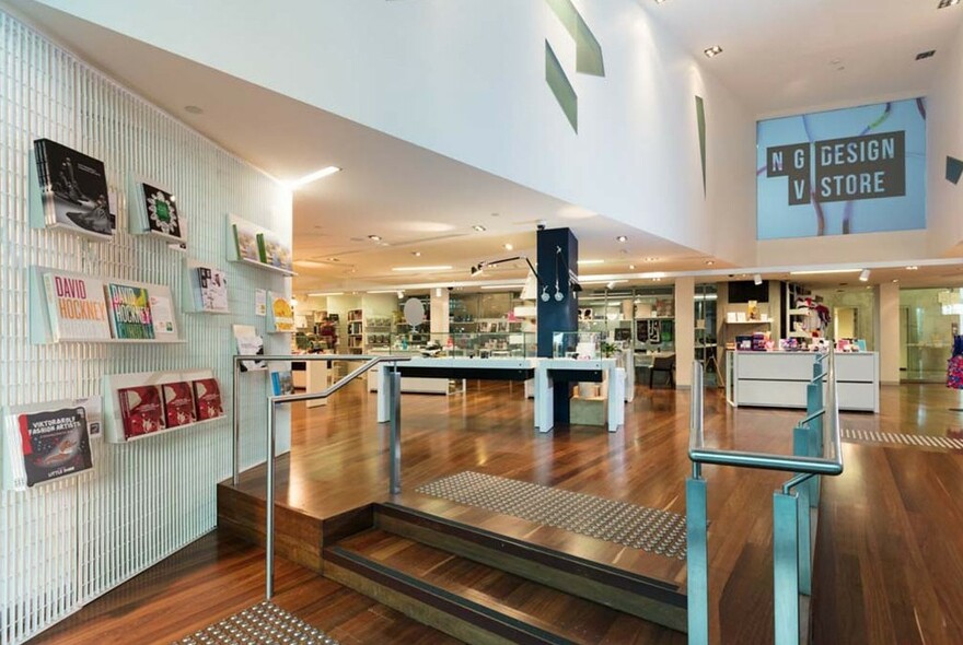 Art and design books and merchandise on display inside NGV Design Store.